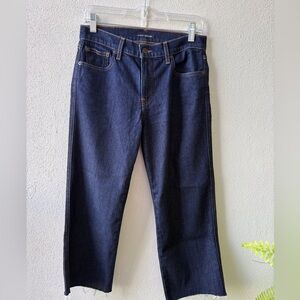 Lucky Brand mid rise crop wide‎ leg jeans size 2 dark wash frayed hem